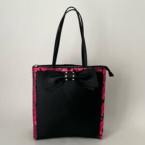 Sexy Betsey Johnson Black Vegan Leather and Hot Pink Snakeskin Tote Bow Tie
